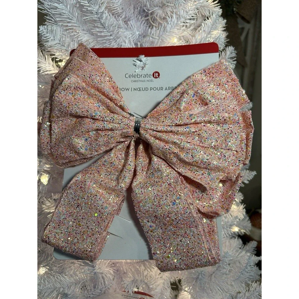 Celebrate It Christmas Pink Glitter Bow & Wired Ribbon Set, Christmas Easter